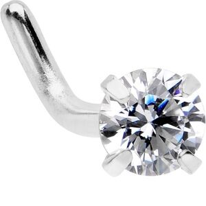 Body Candy 18G 1/4 Clear 3MM CZ Gem Steel L-Shape Nose Stud, Silver